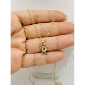 10k gold pendant initial R and necklace 16” -  18” Letter R